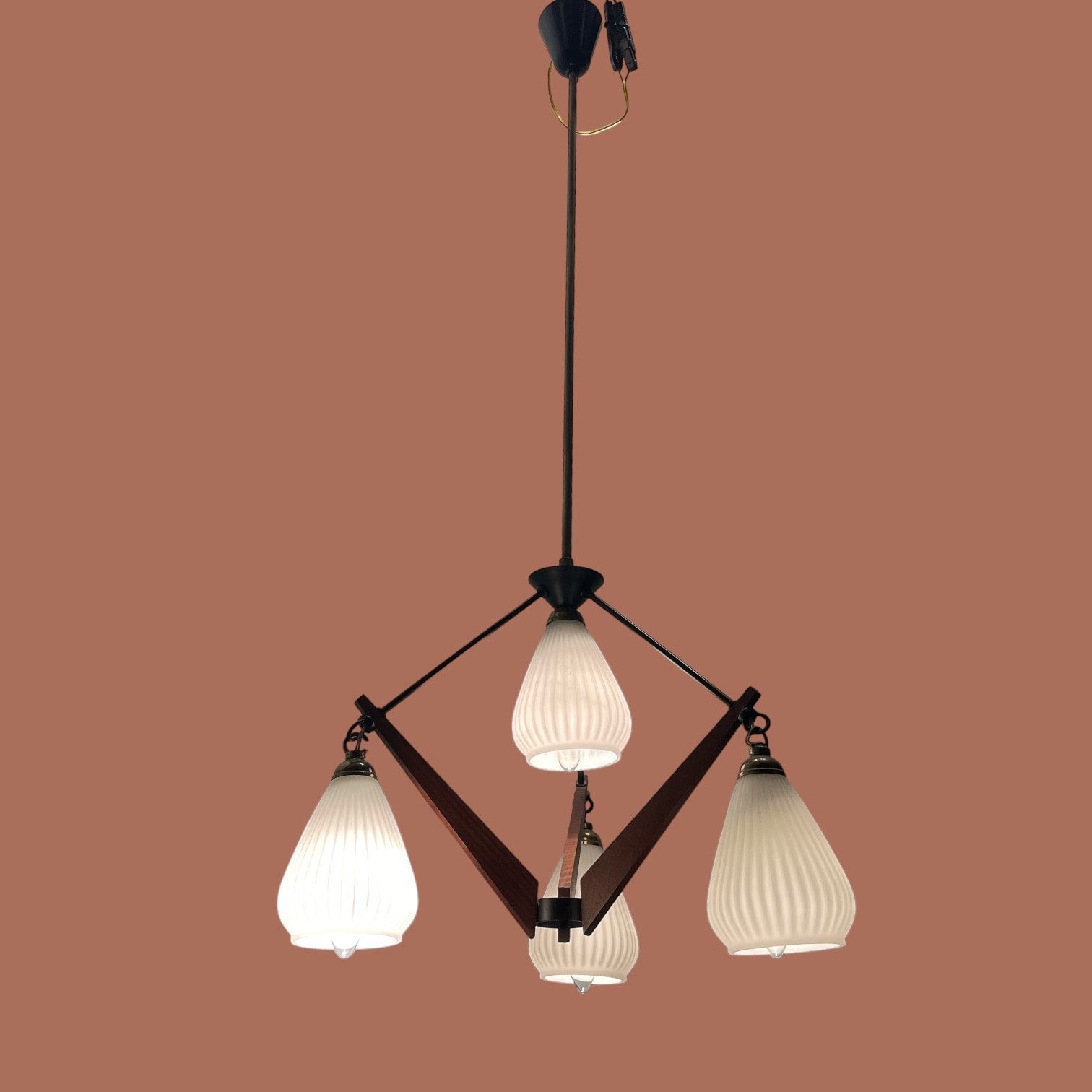 Vintage Stilnovo Italian Opaline Glass Pendant Chandelier