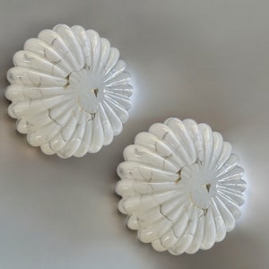 Vintage White Murano Glass Sconces: Mid-Century Flush Mount Wall Lights