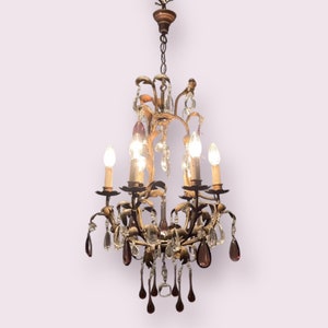 Vintage Murano Tole Chandelier, Rare Tole Italian Chandelier, Murano Pendant Light, Lamp
