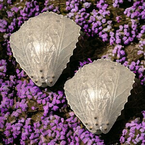 Vintage Murano Glass Sconces, Pair of Mid century Murano Large Leaf Wall Lights, Italian Sconces, Set of Two Fan Shaped Wall Lamps,