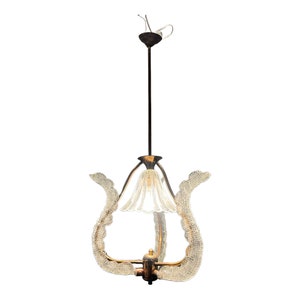 ArtDeco Murano Light Fixture, Barovier Chandelier, Vintage Italian Crystal Pendant Light