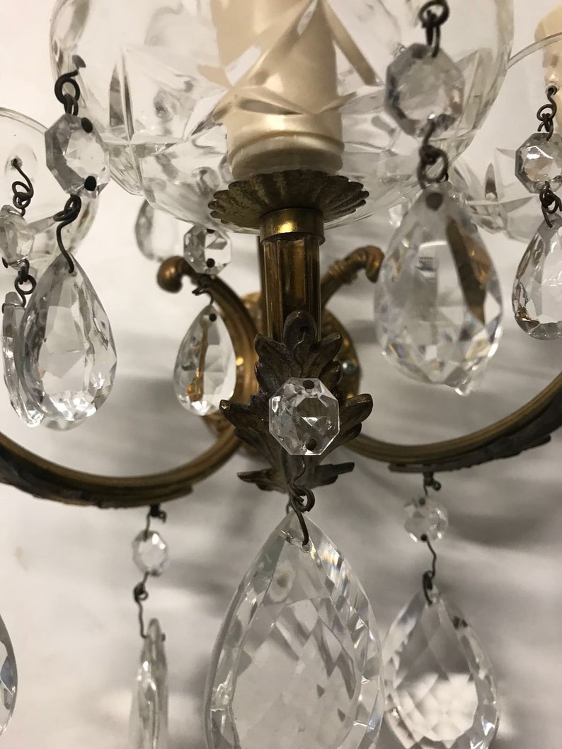 Crystal Sconces Rare Vintage Crystal Wall Lights Bronze Etsy