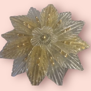 Vintage Murano Handblown Glass Flower Flush mount Chandelier, Gold Ceiling Light Fixture, Ceiling Lamp