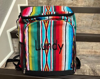 Monogrammed Serape Backpack Cooler, Personalize embroidered serape insulated bag, rodeo food storage