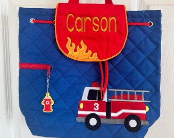 Personalize Quilted Fire Truck Backpack, Stephen Joseph Fire truck Backpack, Preschool Backpack, Toddler Backpack, Children's Backpack