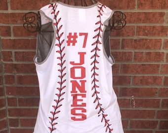 Custom Personalized Glitter or Regular Vinyl Womens Baseball Racerback Tank Top, Baseball Mom Baseball Sleeveless Racer back Tank