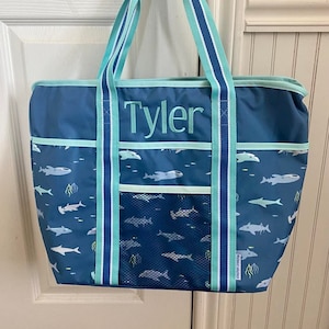Kids Personalized Shark Beach Tote, shark beach tote, embroidered shark beach tote, boys beach tote, personalize boys gift