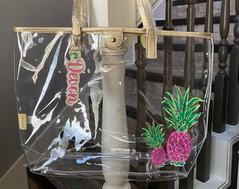 Personalized Embroidered Name Tage Clear Beach Pool Tote