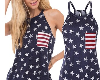 CM-Kid Womens American Flag Tank Tops 4th of July Camo Tee Summer Loose Sleeveless Country Patriotic USA T Shirts