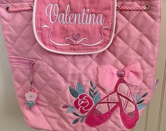 Personalize Quilted Girl Ballet Backpack, Stephen Joseph Girl Ballet  Backpack, Preschool Backpack, Toddler Backpack, Children's Backpack