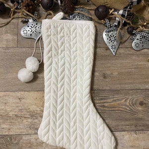 Personalize White Velvet Quilted Stocking, Soft White velvet Quilted Stocking, embroider Stocking, Personalize Christmas stocking