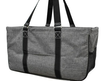 Monogram Collapsible Steel Gray Crosshatch Tote, Collapsible Tote, Tailgate Tote, Personalized utility tote, Gray Collapsible Utility tote