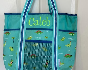 Kids Personalized Dino Beach Tote, Dino beach tote, embroidered dino beach tote, boys beach tote, personalize boys gift