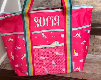 Kids Personalized Mermaid Beach Tote, mermaid beach tote, embroidered mermaid beach tote, girls beach tote, personalize kids gift
