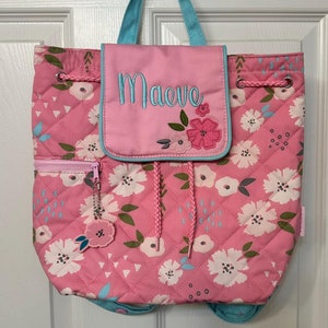 Quilted Backpack for Baby , Baby Pink Flower Backpack, Stephen Joseph baby Backpack, Baby Backpack, small girl pink flower backpack