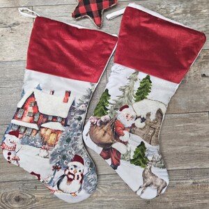 Personalized Velvet Stocking Santa or Penguin, embroider Stocking, elegant stocking, santa stocking, penguin stocking, vintage stocking