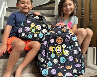 Personalized Happy Face Backpack, Back to School, Travel Bag