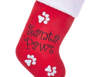 Personalize Dog Stocking, Pet Stocking, Paw print dog stocking, santa paws dog stocking, embroidered dog stocking, embroidered pet stocking