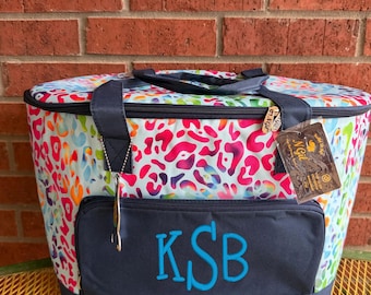 Monogrammed Rainbow Cheetah Cooler Bag, Personalized Cooler Bag, Beach Cooler, Pool Insulated cooler, Personalized cooler, Drink Carrier