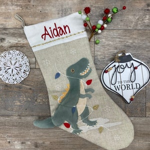 Dino Christmas Stocking, Christmas Stocking, Embroider Christmas Stocking, Personalize Christmas Stocking, Dinosaur stocking