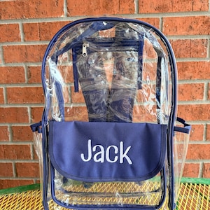 Personalized Embroidered Black Pink Lavender Blue Clear Stadium Backpack