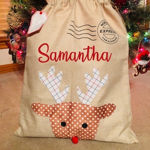 Burlap santa bags, burlap reindeer sack, personalized burlap santa bags, santa sacks, Christmas gifts for kids, Christmas decoration