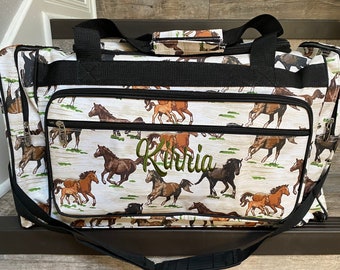 23 Inch Horse Duffle, personalize horse duffle, horse duffle bag, boys horse travel bag, horse bag, embroider duffle, barrel race duffle