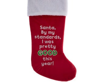 Embroidered Christmas Stockings, Personalized Stocking, Monogram stocking, Pretty good stocking, kids stocking, red christmas stocking