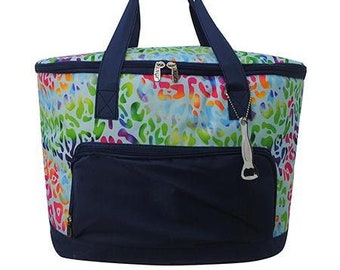 Monogrammed Rainbow Cheetah Cooler Bag, Personalized Cooler Bag, Beach Cooler, Pool Insulated cooler, Personalized cooler, Drink Carrier