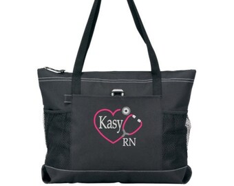Personalized Stethoscope Nurse, Doctor Zippered Tote Bag, Nursing Gift, Nurse Grade Gift, Nurse Beach Bag