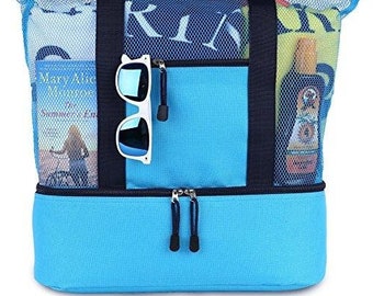 Personalized Mesh Beach Bag with Cooler, Cooler tote, tailgate tote, mesh bag with cooler