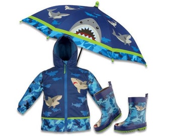 Boys Shark Raincoat Set Kids Rainjacket Personalized Rain - Etsy