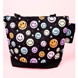 Personalized Smiley Face tote bag, Smiley print Tote, shopping Bag, Personalized grocery tote, cruise tote, beach tote, overnight tote