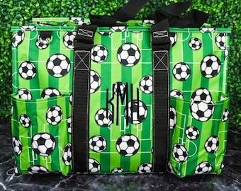 Soccer Large Zipper Caddy Organizer Tote Bag, Here for the Goals