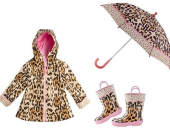 Girls Leopard Raincoat Set, Kids Rain jacket, Personalized Rain Jacket, Leopard Raincoat, Childrens Raincoat Set, Gift For Girl