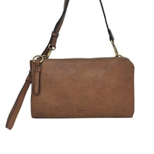 Monogram Brown Faux Leather Crossbody / Wristlet, Personalizar muñequera, billetera de damas, bandolera de mujer, regalo de Navidad de damas, regalo de mujer