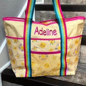 Kids Personalized Sunshine Beach Tote, sunshine beach tote, embroidered sunshine beach tote, girls beach tote, personalize kids gift