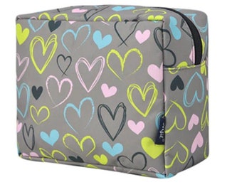 Monogram NGIL Sweet Hearts Large Cosmetic Travel Bag, Personalize Makeup Case - Girl gift, Teen gift, Teen Birthday Gift, mothers day gift