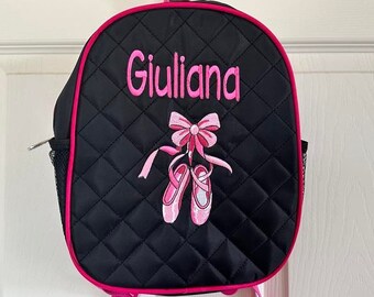 Personalize Quilted Girl Ballet Backpack,  Ballet Backpack, Preschool Backpack, Toddler Backpack, Children's Backpack, Ballet Shoes Backpack