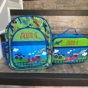 Stephen Joseph Classic Transportation Backpack Lunchbox Set, Personalize Boy Backpack and Lunchbox Set, Preschool Lunchbox backpack