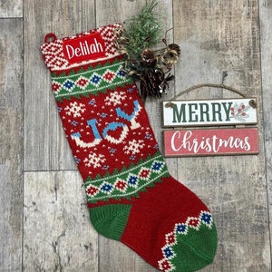 Embroider Christmas Stocking, Personalized Christmas Stockings, knit christmas stocking, sweater stocking, rustic stocking, vintage stocking