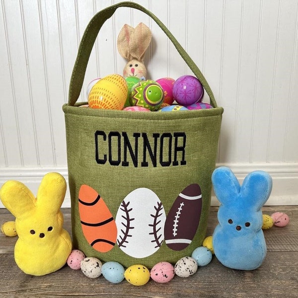 Boys Sports Easter Basket, personalized easter basket, embroidered easter basket, boys baseball, football and basketball easter basket