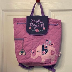 Personalize Quilted Purple Elephant Backpack, Stephen Joseph Elephant Backpack, Preschool Backpack, Toddler Backpack, Children&#39;s Backpack