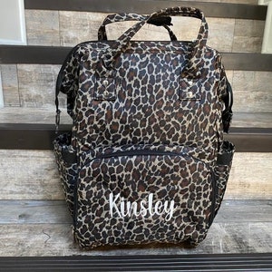 NGIL Leopard Diaper Bag Backpack Monogrammed, Monogram Backpack Diaper bag, Nappy Bag with Monogram, Personalize Leopard Diaper Bag