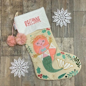 Personalized kids Mermaid stocking,  Stephen Joseph Christmas Stockings, monogram snowman stocking, kids christmas stocking