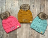 CC KIDS43 Monogram Fur Pom Beanie, fur Pom Kids Winter Hat, girls christmas gift, Monogrammed Fur Pom CC Beanie Kids, personalized girls hat