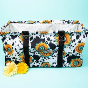 Sunflower Cow Print Large Utility Tote tote Bag Personalized monogrammed Etsy