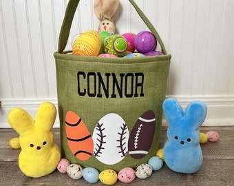 Boys Sports Easter Basket, personalized easter basket, embroidered easter basket, boys baseball, football and basketball easter basket
