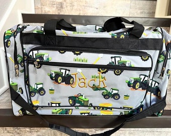 23 Inch Green Tractor Duffle, personalize tractor duffle, boy tractor duffle bag,  tractor travel bag, personalized gift, embroider duffle