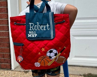 Personalize Quilted Sport Backpack, Stephen Joseph Sport Backpack, Preschool Backpack, Toddler Backpack Children Backpack, daycare backpack